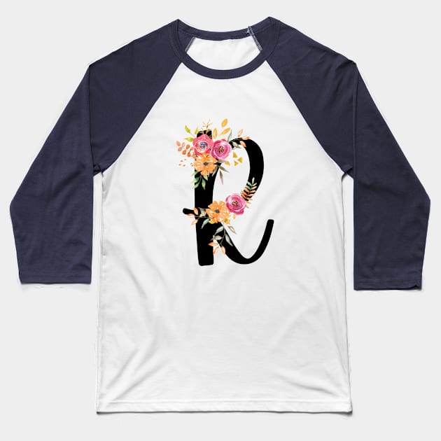 Letter R With Watercolor Floral Wreath Baseball T-Shirt by NatureGlow